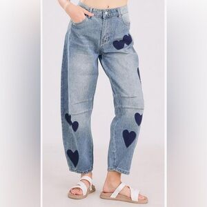 Barrel jeans wide baggy printed hearts women’s pants sz LG